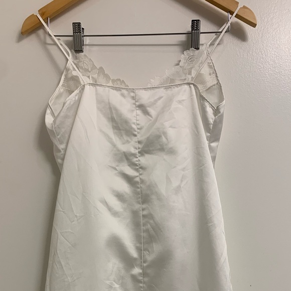 White Satin Nightie with Lace Front & Hem - Picture 3 of 3